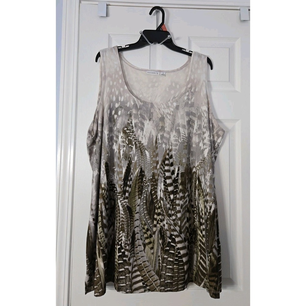 Susan Graver Womans Plus Size Tank Top Size 3XL With A Feather Print. Brown,...